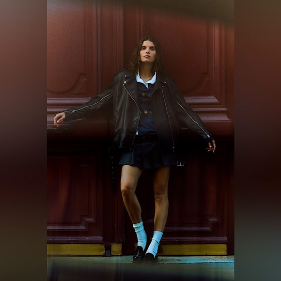 ZARA WASHED FAUX LEATHER OVERSIZED BIKER JACKET - Picture 8 of 14